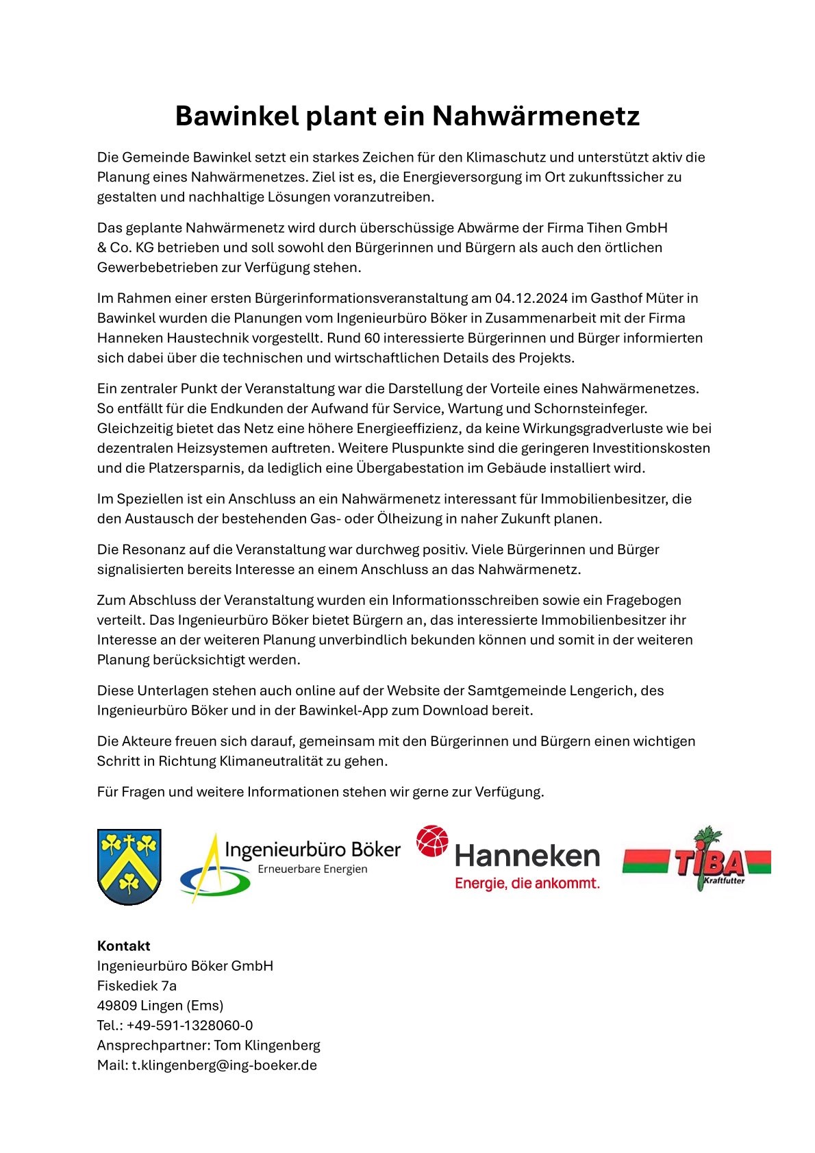Informationsbild zum geplanten Wärmenetz